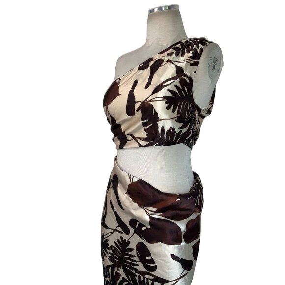 NICHOLAS Raya One Shoulder Asymmetrical Gown in Dark Chocolate Segovia Print 2 - Picture 6 of 16